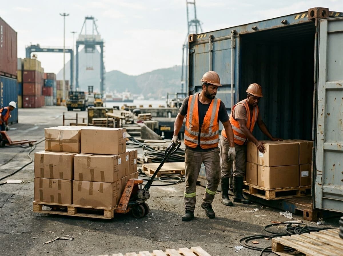 Movimentação de mercadorias em contêiner no porto do Rio de Janeiro